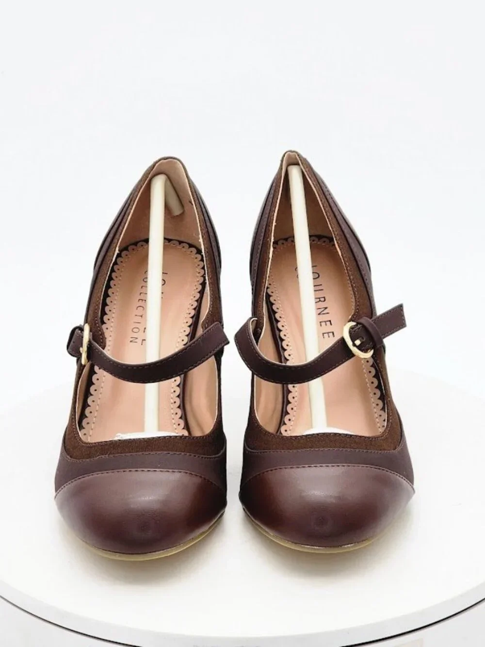 Journee Collection Siri Brown Mary Jane Pumps Round Toe Heels Women's Size 8.5